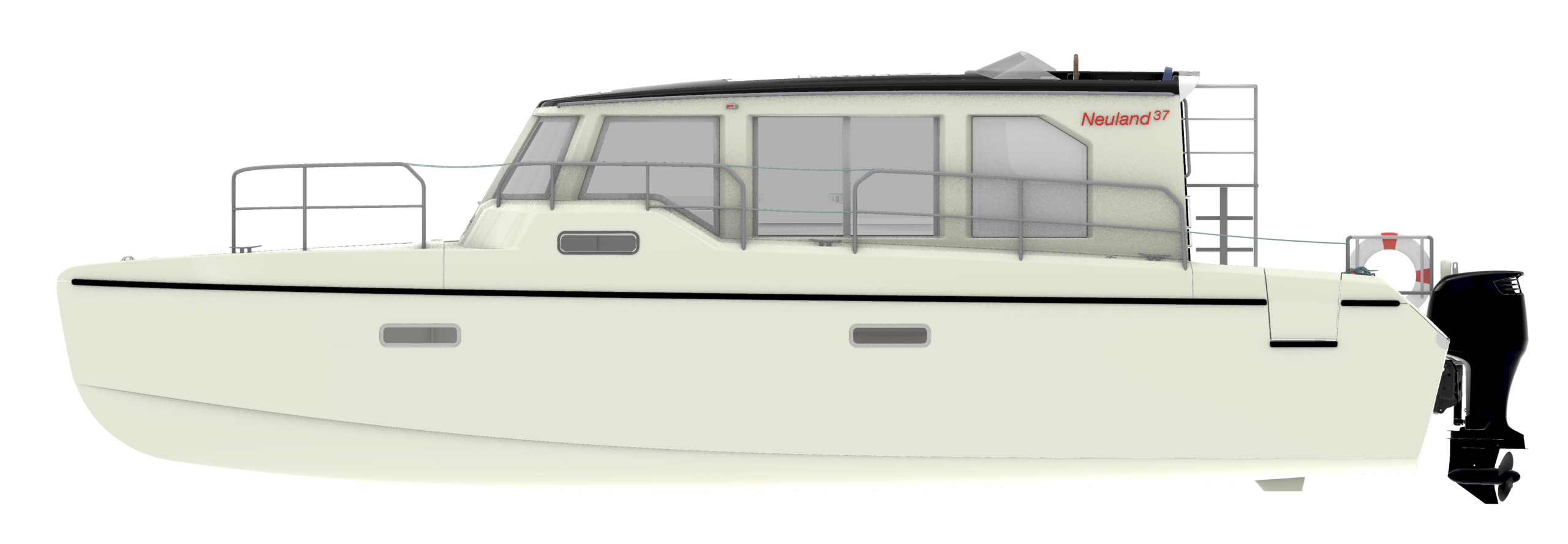 Seitenansicht der Motoryacht Neuland 37.