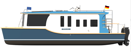 Seitenansicht der Motoryacht KRONLAND II.